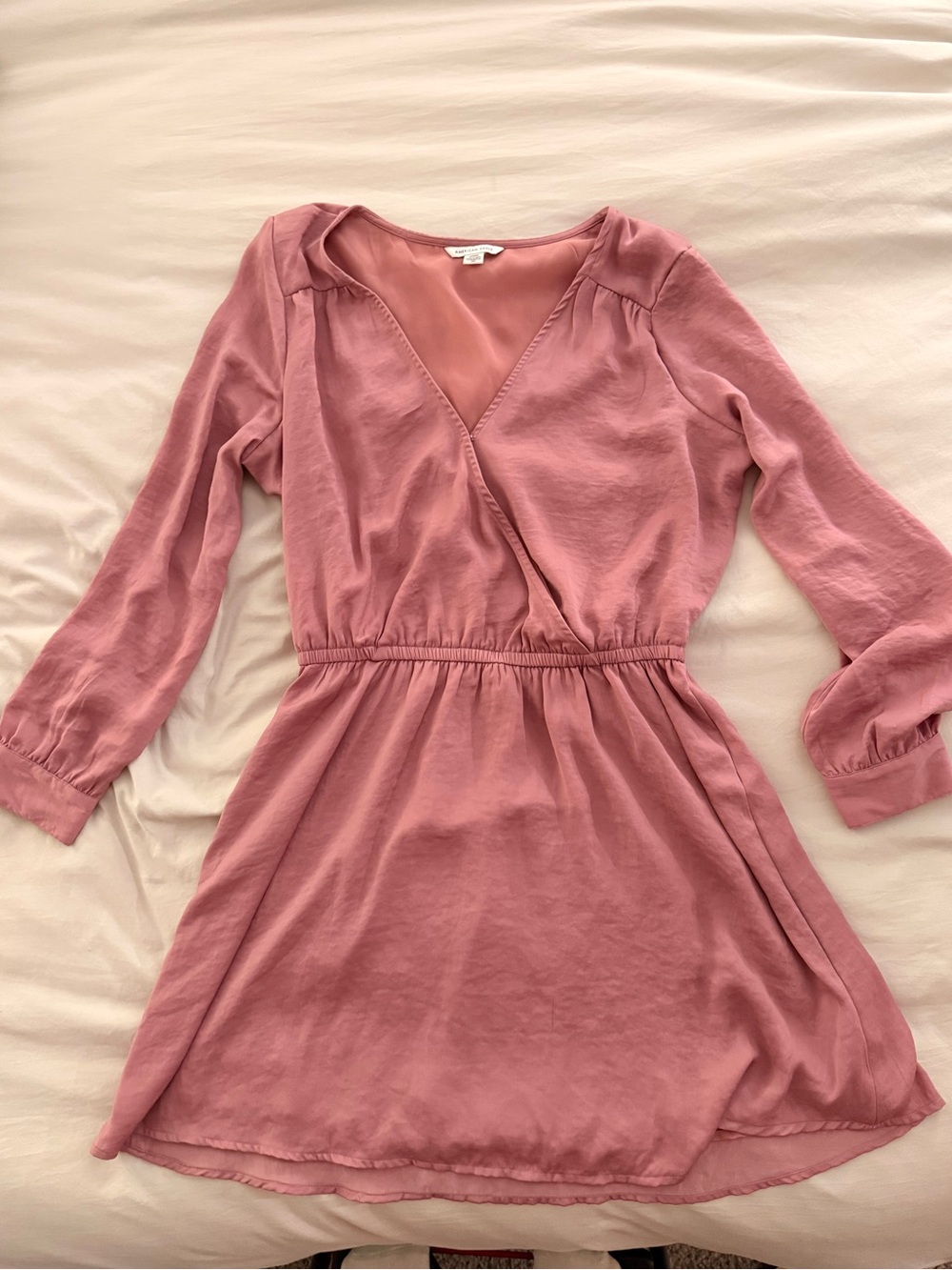 American Eagle Outfitters Dusty Rose Long Sleeve Faux-Wrap Dress